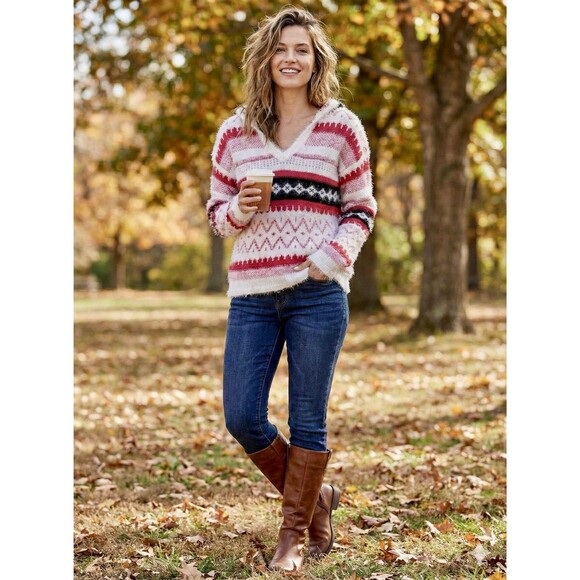 2 Arizona Women’s Fuzzy Cozy Fair Isle Hooded Sweaters Y2K Cute Aztec Casual Lg - Picture 11 of 16